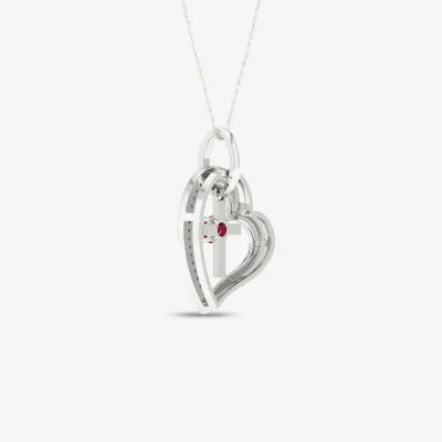 Womens Lead Glass-Filled Red Ruby Sterling Silver Heart Pendant Necklace