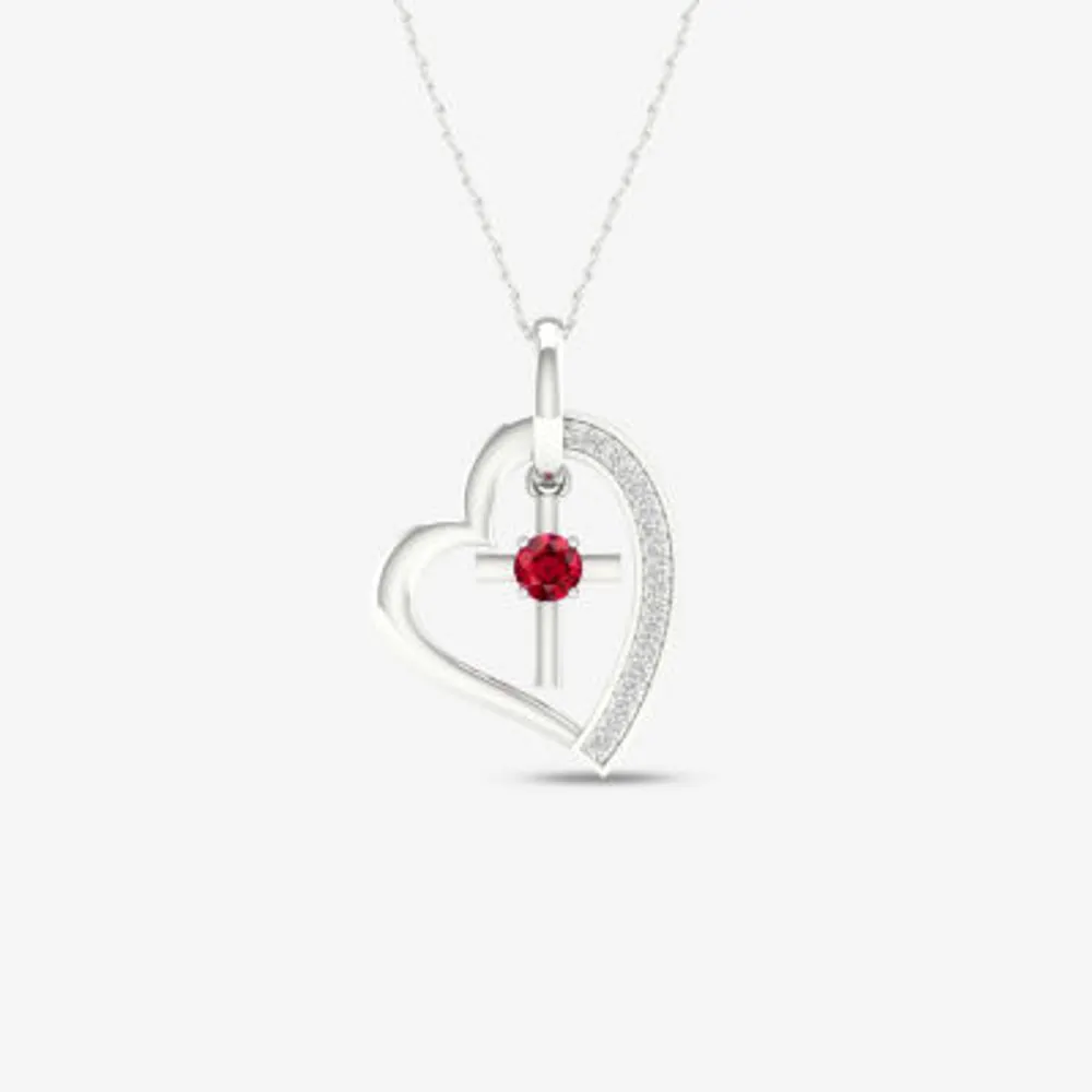 Womens Lead Glass-Filled Red Ruby Sterling Silver Heart Pendant Necklace