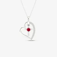 Womens Lead Glass-Filled Red Ruby Sterling Silver Heart Pendant Necklace