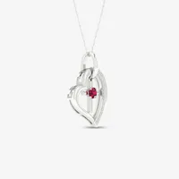 Womens Lead Glass-Filled Red Ruby Sterling Silver Heart Pendant Necklace