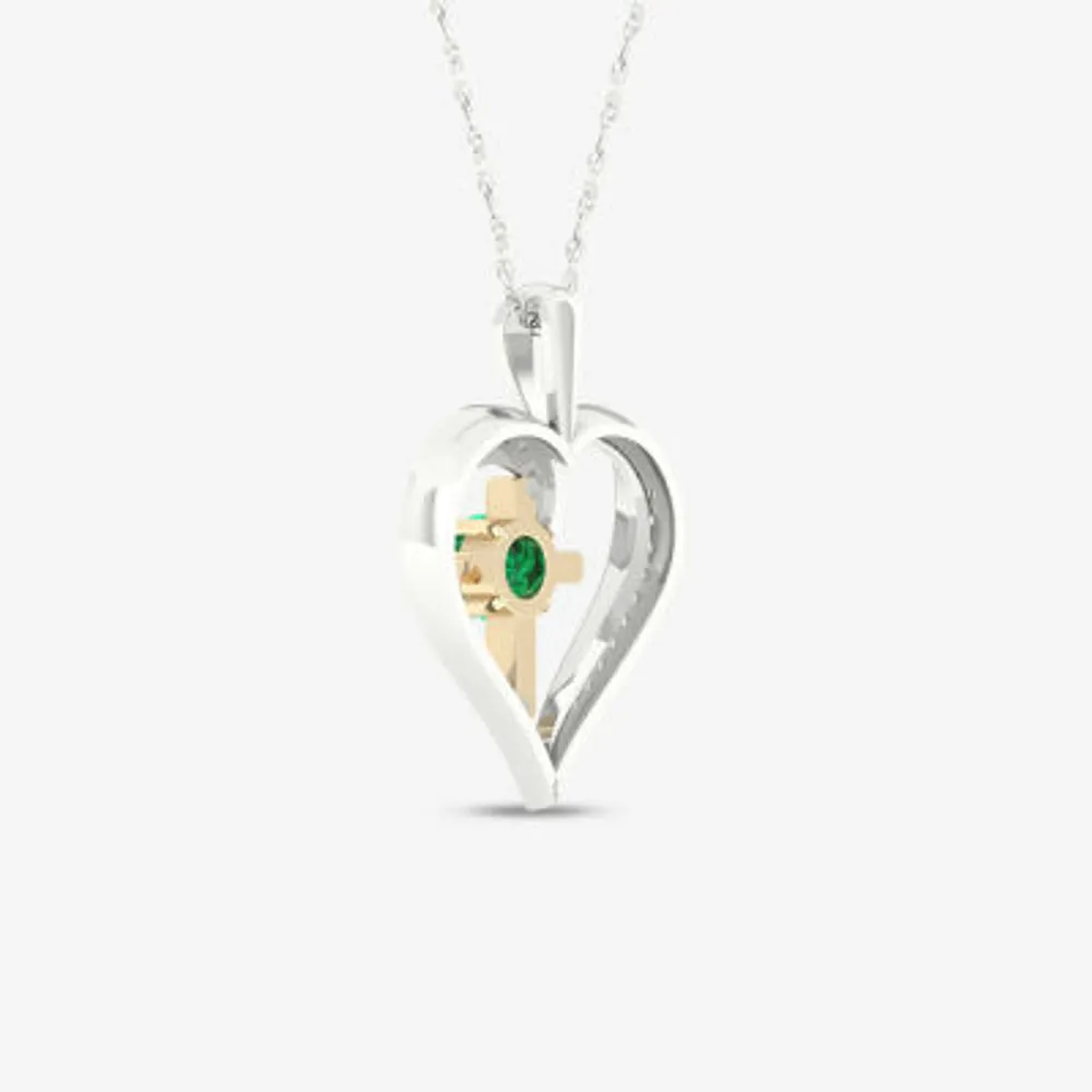 Womens Genuine Green Emerald Sterling Silver Heart Pendant Necklace