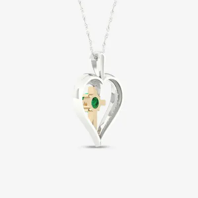 Womens Genuine Green Emerald Sterling Silver Heart Pendant Necklace