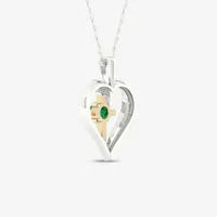 Womens Genuine Green Emerald Sterling Silver Heart Pendant Necklace