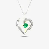 Womens Genuine Green Emerald Sterling Silver Heart Pendant Necklace