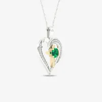 Womens Genuine Green Emerald Sterling Silver Heart Pendant Necklace