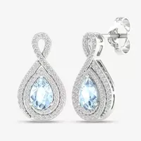 Womens Genuine Blue Aquamarine & 1/4 CT. T.W. Genuine Diamond 10K Gold 16.9mm Pear Stud Earrings