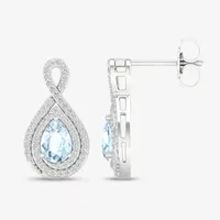 Womens Genuine Blue Aquamarine & 1/4 CT. T.W. Genuine Diamond 10K Gold 16.9mm Pear Stud Earrings