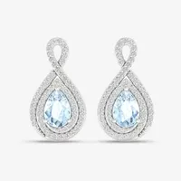 Womens Genuine Blue Aquamarine & 1/4 CT. T.W. Genuine Diamond 10K Gold 16.9mm Pear Stud Earrings
