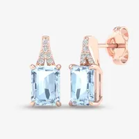 Diamond Accent Genuine Blue Aquamarine 10K Rose Gold 13.2mm Stud Earrings