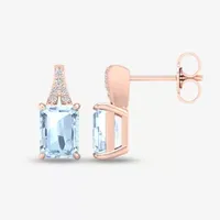 Diamond Accent Genuine Blue Aquamarine 10K Rose Gold 13.2mm Stud Earrings