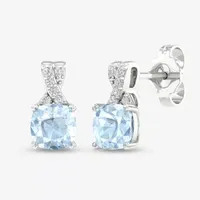 Diamond Accent Genuine Blue Aquamarine 10K Gold 10.4mm Cushion Stud Earrings