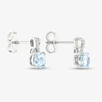 Diamond Accent Genuine Blue Aquamarine 10K Gold 10.4mm Cushion Stud Earrings