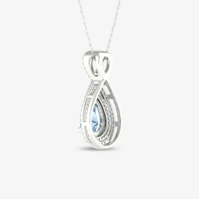 Womens Genuine Blue Aquamarine & 1/5 CT. T.W. Genuine Diamond 10K Gold Pear Pendant Necklace