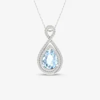 Womens Genuine Blue Aquamarine & 1/5 CT. T.W. Genuine Diamond 10K Gold Pear Pendant Necklace