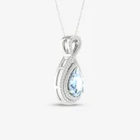 Womens Genuine Blue Aquamarine & 1/5 CT. T.W. Genuine Diamond 10K Gold Pear Pendant Necklace