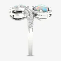 Womens Lab Created White Opal Sterling Silver Oval Cocktail Ring