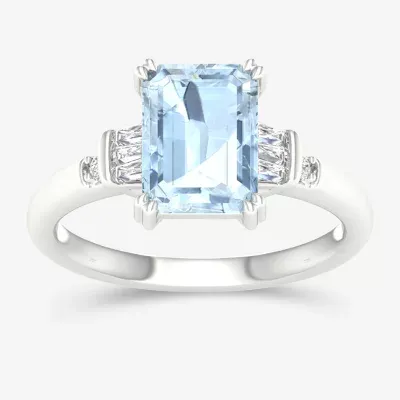 Womens Genuine Blue Aquamarine 10K Gold Cocktail Ring