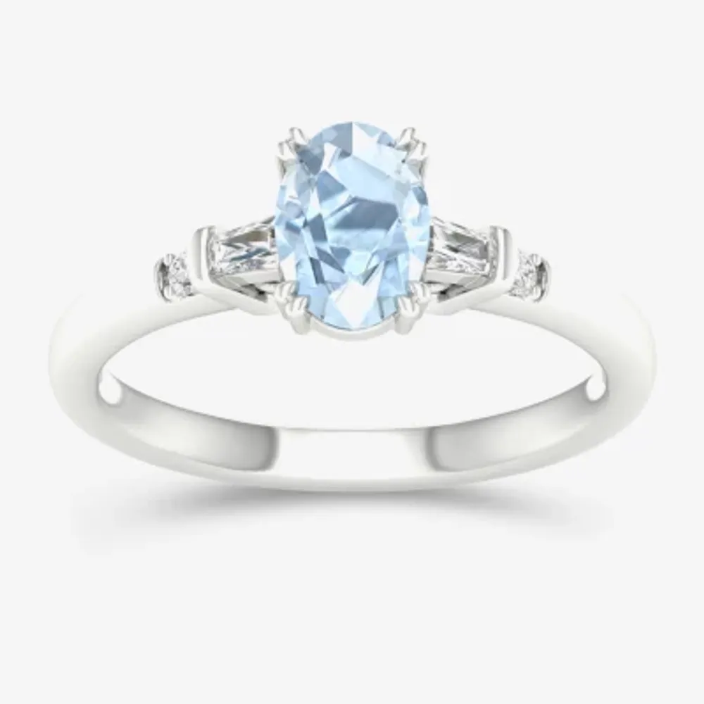 Womens Genuine Blue Aquamarine 10K Gold Oval Cocktail Ring