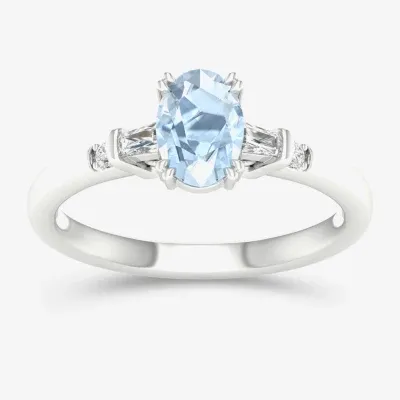 Womens Genuine Blue Aquamarine 10K Gold Oval Cocktail Ring