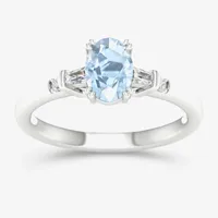 Womens Genuine Blue Aquamarine 10K Gold Oval Cocktail Ring