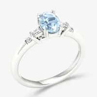 Womens Genuine Blue Aquamarine 10K Gold Oval Cocktail Ring