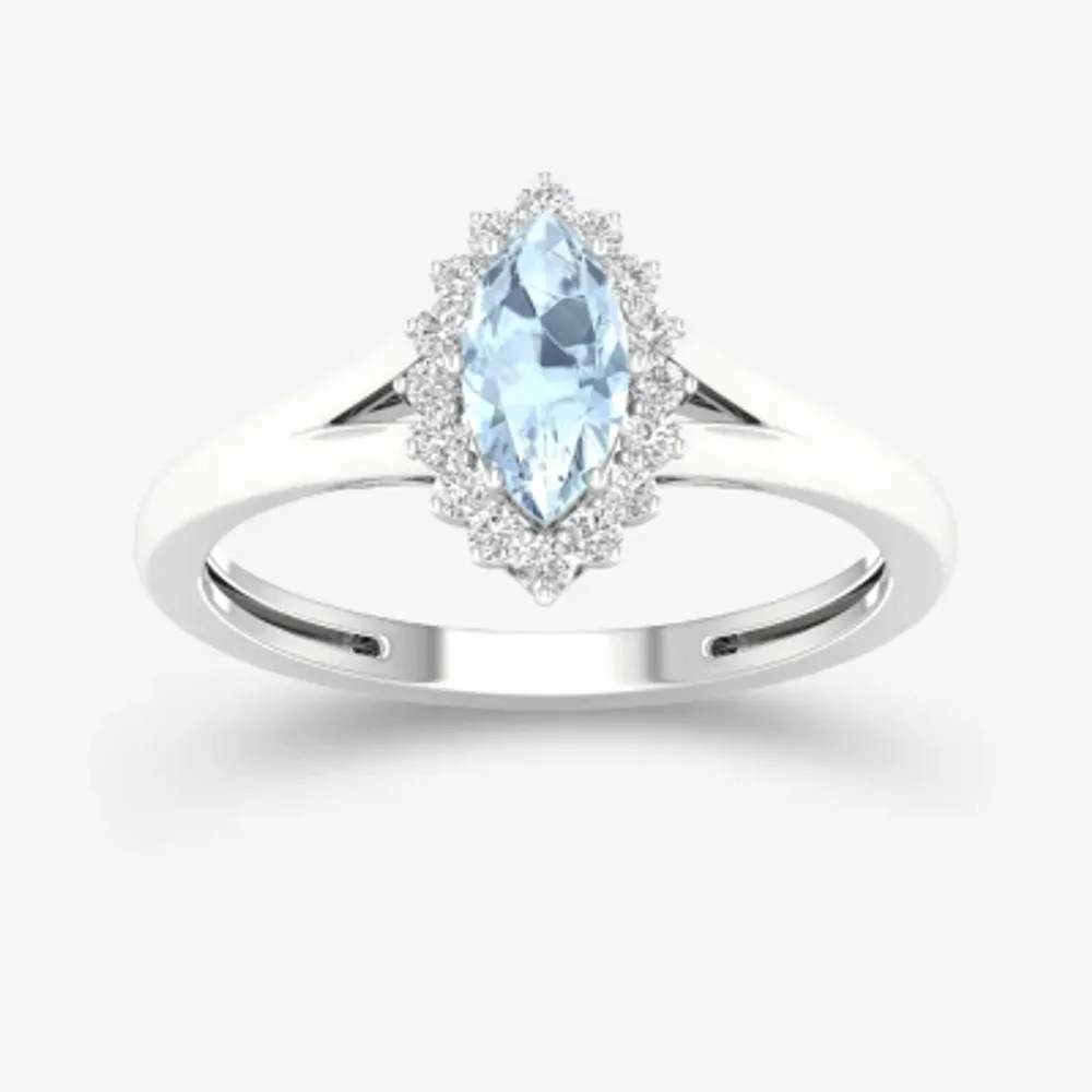 Womens Genuine Blue Aquamarine 10K Gold Marquise Cocktail Ring