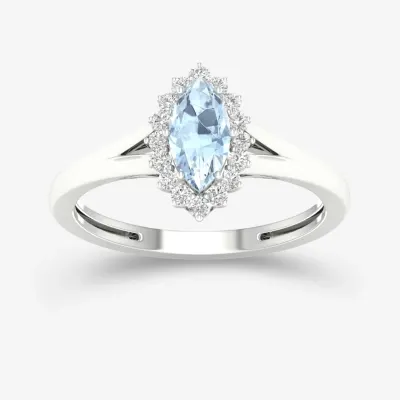 Womens Genuine Blue Aquamarine 10K Gold Marquise Cocktail Ring