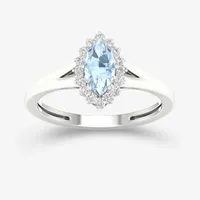 Womens Genuine Blue Aquamarine 10K Gold Marquise Cocktail Ring