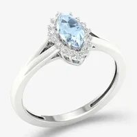 Womens Genuine Blue Aquamarine 10K Gold Marquise Cocktail Ring