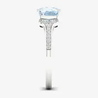 Womens Genuine Blue Aquamarine & 1/ CT. T.W. Diamond 10K Gold Cushion Cocktail Ring