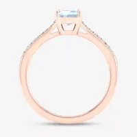 Womens Genuine Blue Aquamarine & 1/5 CT. T.W.  Diamond 10K Rose Gold Cocktail Ring