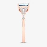 Womens Genuine Blue Aquamarine & 1/5 CT. T.W.  Diamond 10K Rose Gold Cocktail Ring