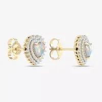 Womens Genuine Opal & 1/3 CT. T.W.  Genuine Diamondl 10K Gold 10.2mm Heart Stud Earrings