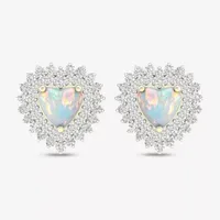 Womens Genuine Opal & 1/3 CT. T.W.  Genuine Diamondl 10K Gold 10.2mm Heart Stud Earrings