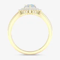 Womens Genuine Opal & 1/5 CT. T.W. Diamond 10K Gold Heart Halo Cocktail Ring