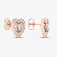 Genuine Opal 10K Gold 11.8mm Heart Stud Earrings