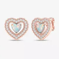 Genuine Opal 10K Gold 11.8mm Heart Stud Earrings