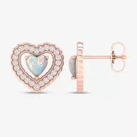 Genuine Opal 10K Gold 11.8mm Heart Stud Earrings