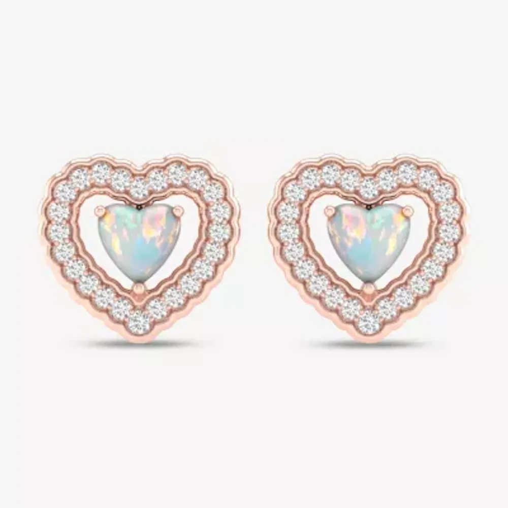 Genuine Opal 10K Gold 11.8mm Heart Stud Earrings