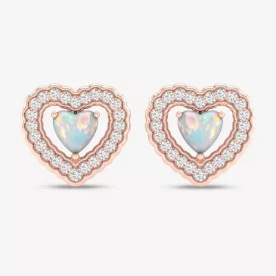 Genuine Opal 10K Gold 11.8mm Heart Stud Earrings