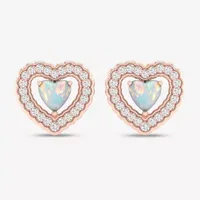 Genuine Opal 10K Gold 11.8mm Heart Stud Earrings