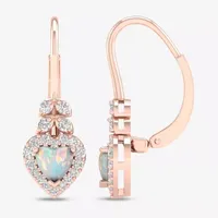 Womens Genuine Opal & 1/3 CT. T.W. Genuine Diamond 10K Gold Heart Drop Earrings