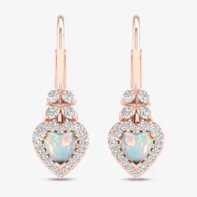 Womens Genuine Opal & 1/3 CT. T.W. Genuine Diamond 10K Gold Heart Drop Earrings