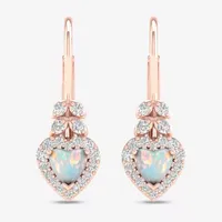 Womens Genuine Opal & 1/3 CT. T.W. Genuine Diamond 10K Gold Heart Drop Earrings