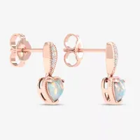 Diamond Accent Genuine Opal 10K Gold Heart Drop Earrings