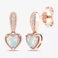 Diamond Accent Genuine Opal 10K Gold Heart Drop Earrings