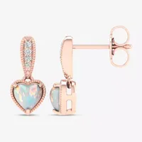 Diamond Accent Genuine Opal 10K Gold Heart Drop Earrings