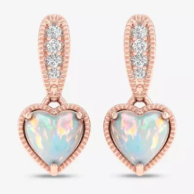 Diamond Accent Genuine Opal 10K Gold Heart Drop Earrings