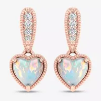 Diamond Accent Genuine Opal 10K Gold Heart Drop Earrings