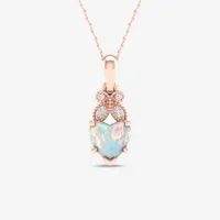 Womens Diamond Accent Genuine Opal 10K Gold Heart Pendant Necklace